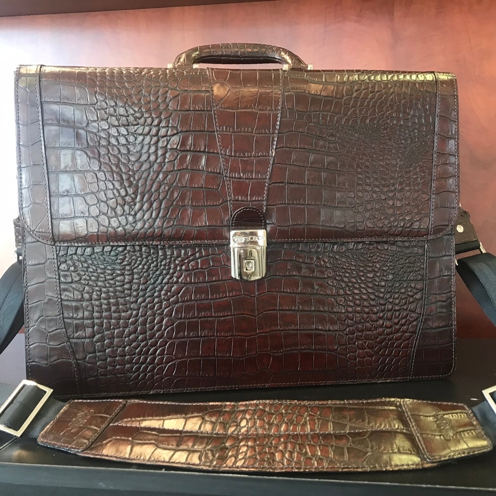 Bosca Men's Brown Leather Briefcase - Alligator